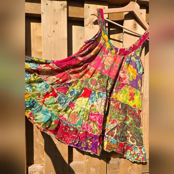VINTAGE Colorful Patchwork Bohemian Dress / Top Handmade in Nepal - small - Picture 1 of 8